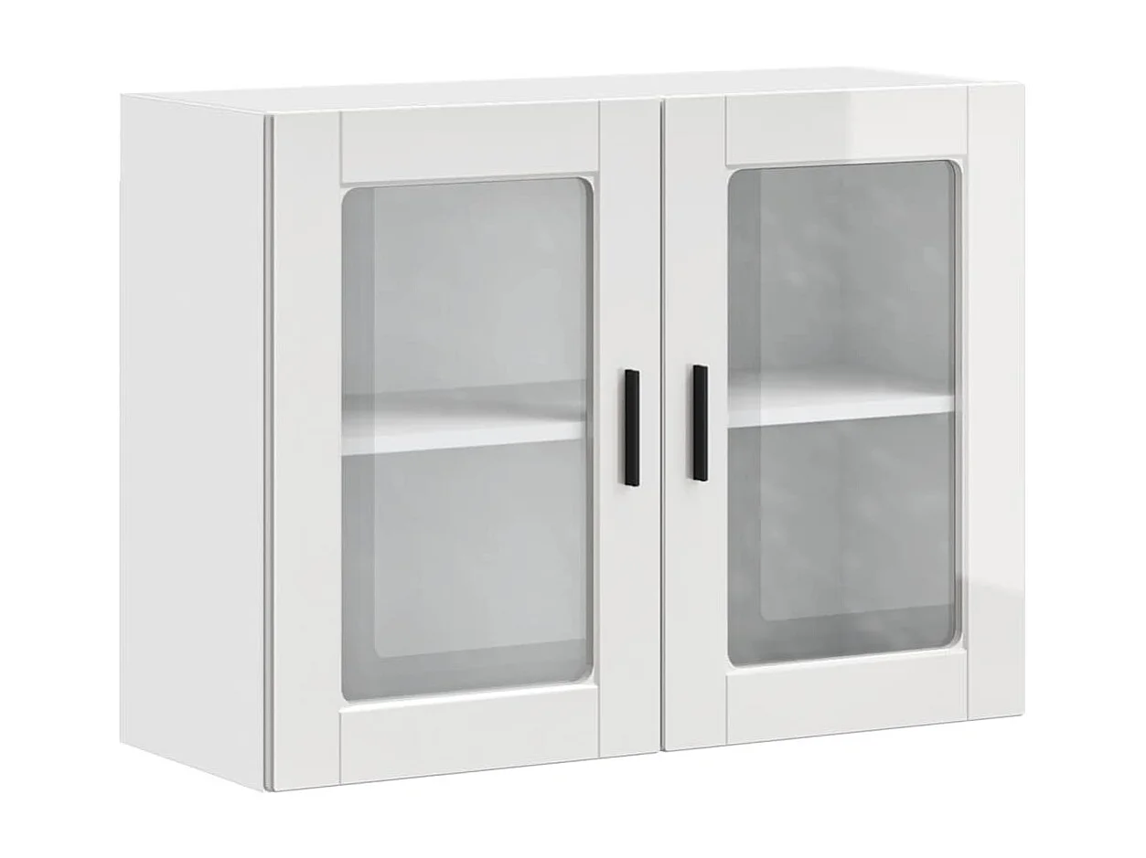 Armoire murale cuisine avec porte en verre Porto blanc brillant