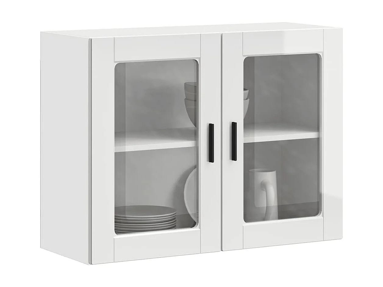 Armoire murale cuisine avec porte en verre Porto blanc brillant