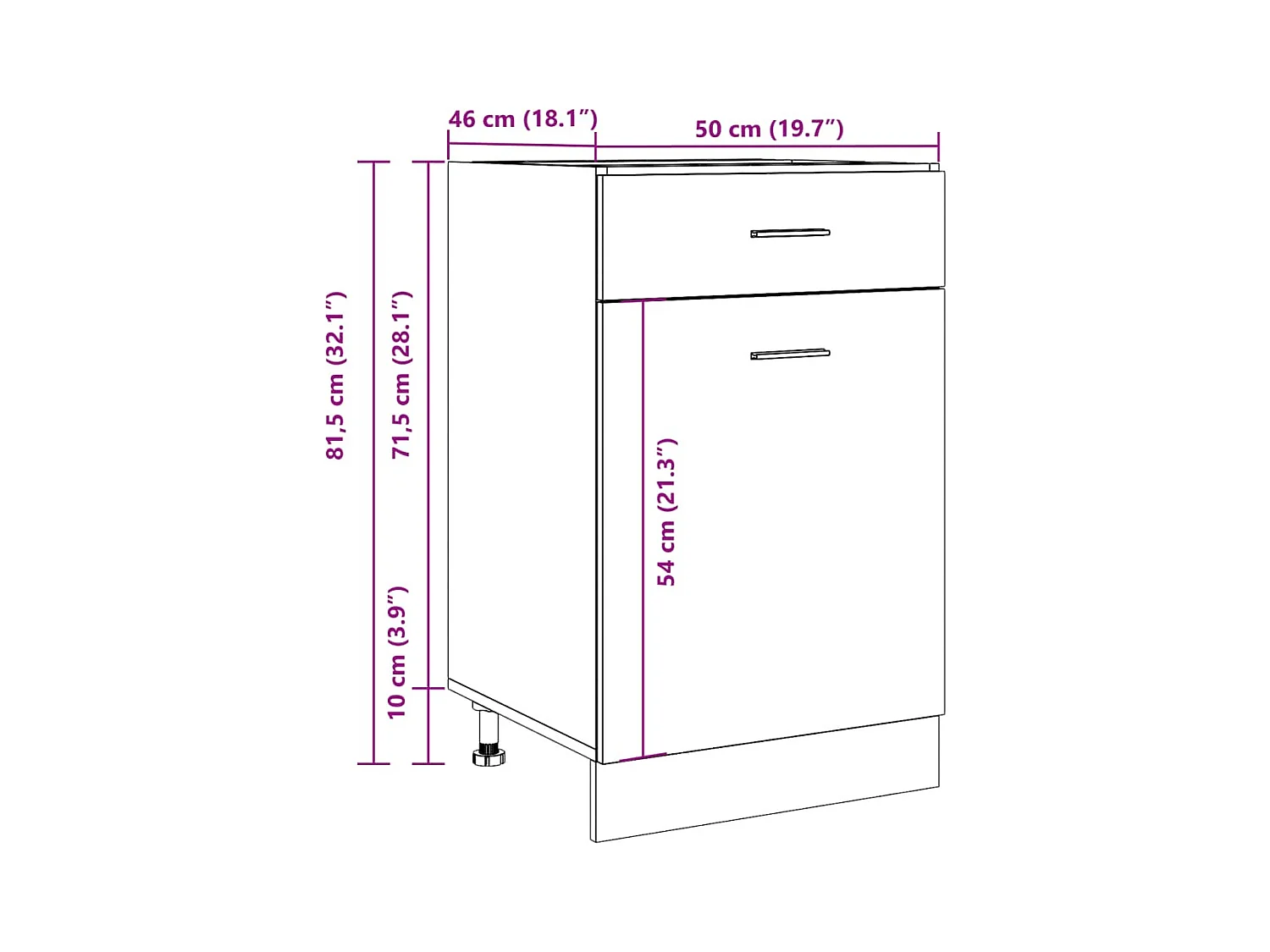 Mobile con Cassetto “Lyon” Legno Antico 50x46x81,5cm