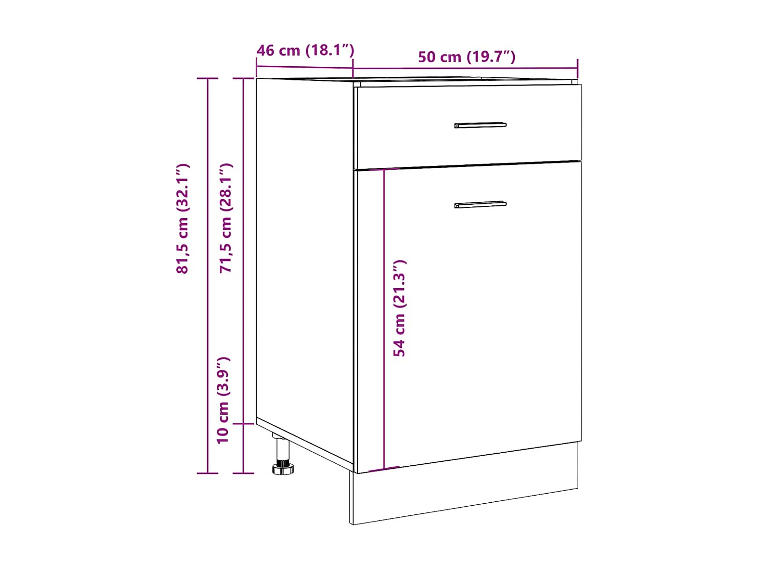 Schubunterschrank Lyon Altholz-Optik 50x46x81,5 cm Holzwerkstoff