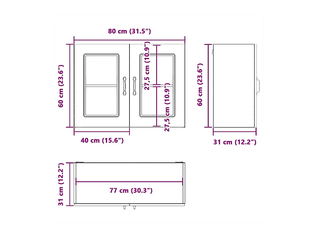 Armoire murale de cuisine avec porte en verre Kalmar gris béton