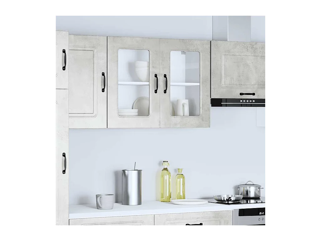 Armoire murale de cuisine avec porte en verre Kalmar gris béton