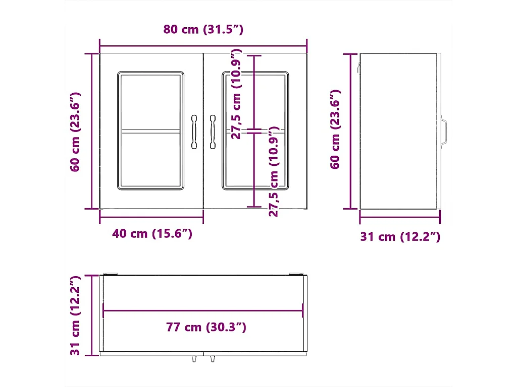 Armoire murale de cuisine avec porte en verre Kalmar gris béton