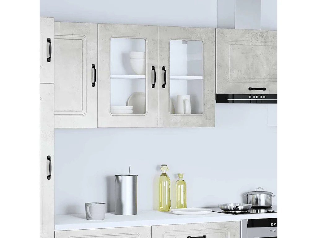 Armoire murale de cuisine avec porte en verre Kalmar gris béton