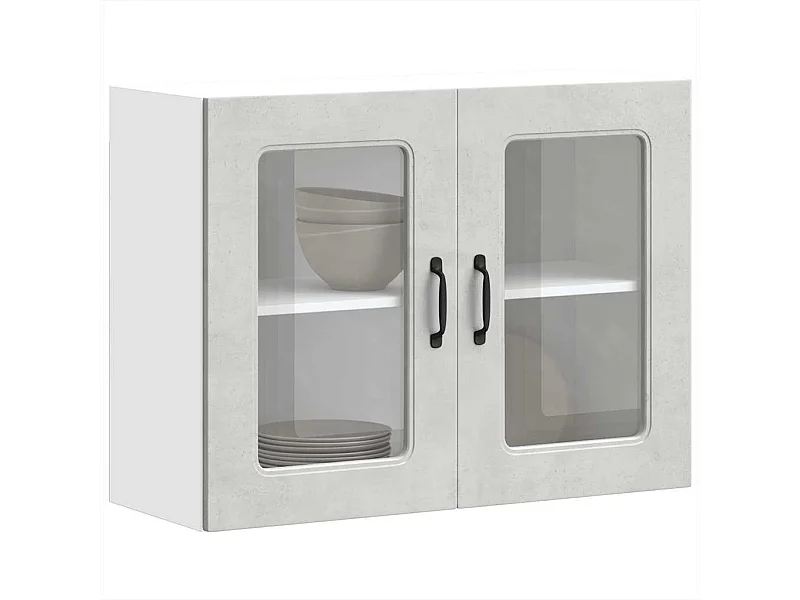 Armoire murale de cuisine avec porte en verre Kalmar gris béton