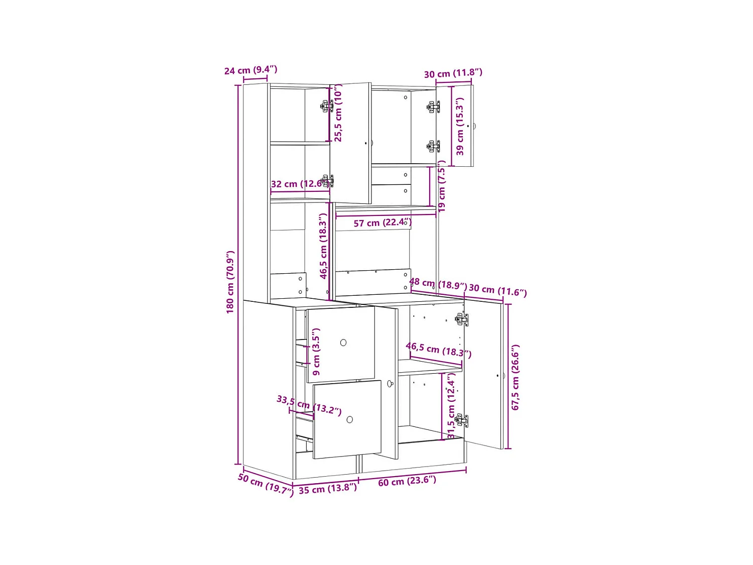Mobile da Cucina Grigio Sonoma 95x50x180cm in Legno Multistrato