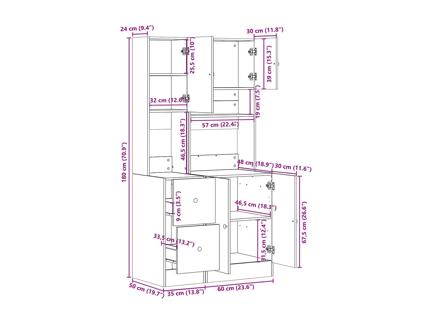 Armoire de cuisine sonoma gris 95x50x180 cm bois d’ingénierie