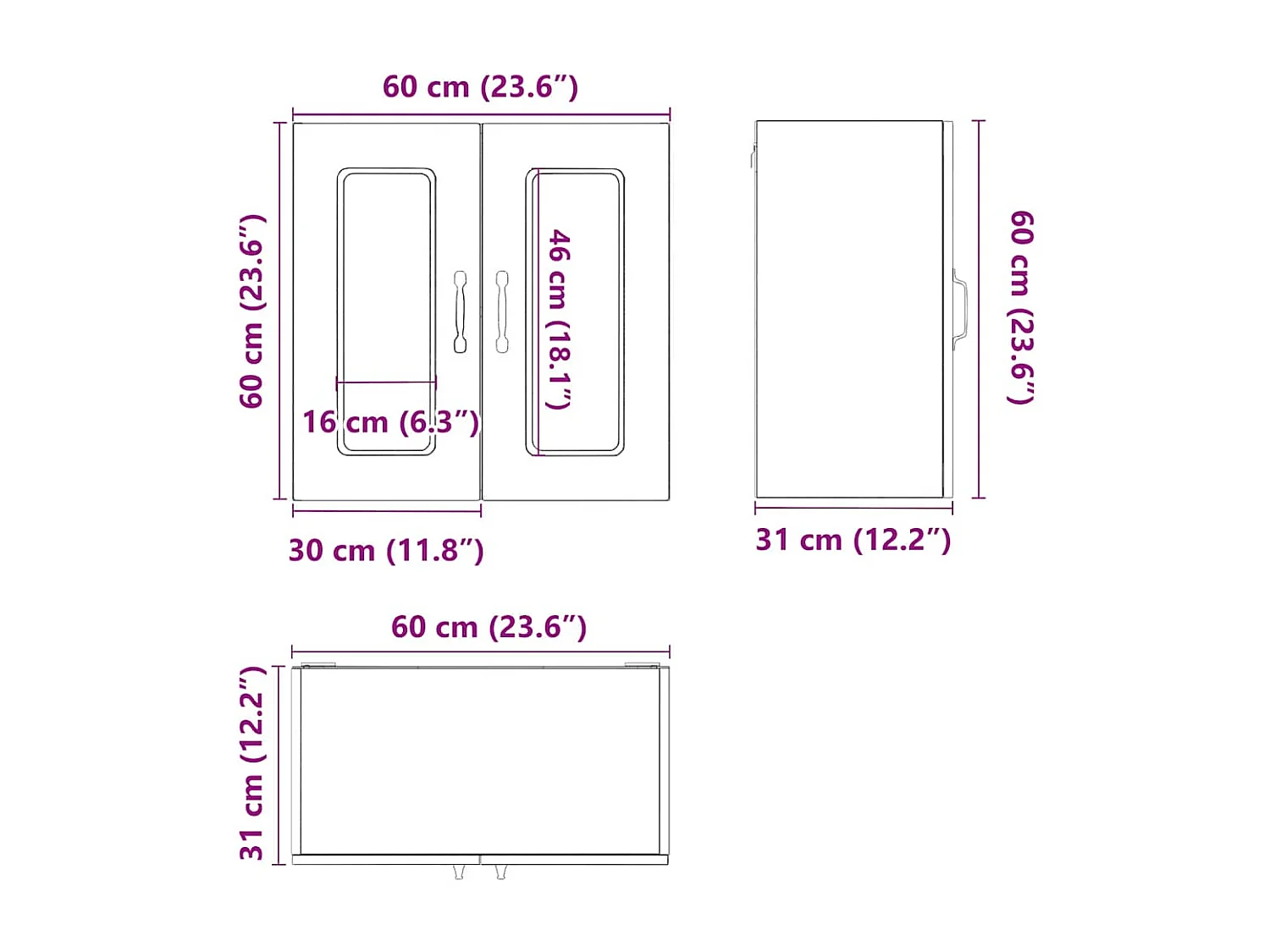 Armoire murale de cuisine avec porte en verre Kalmar gris béton