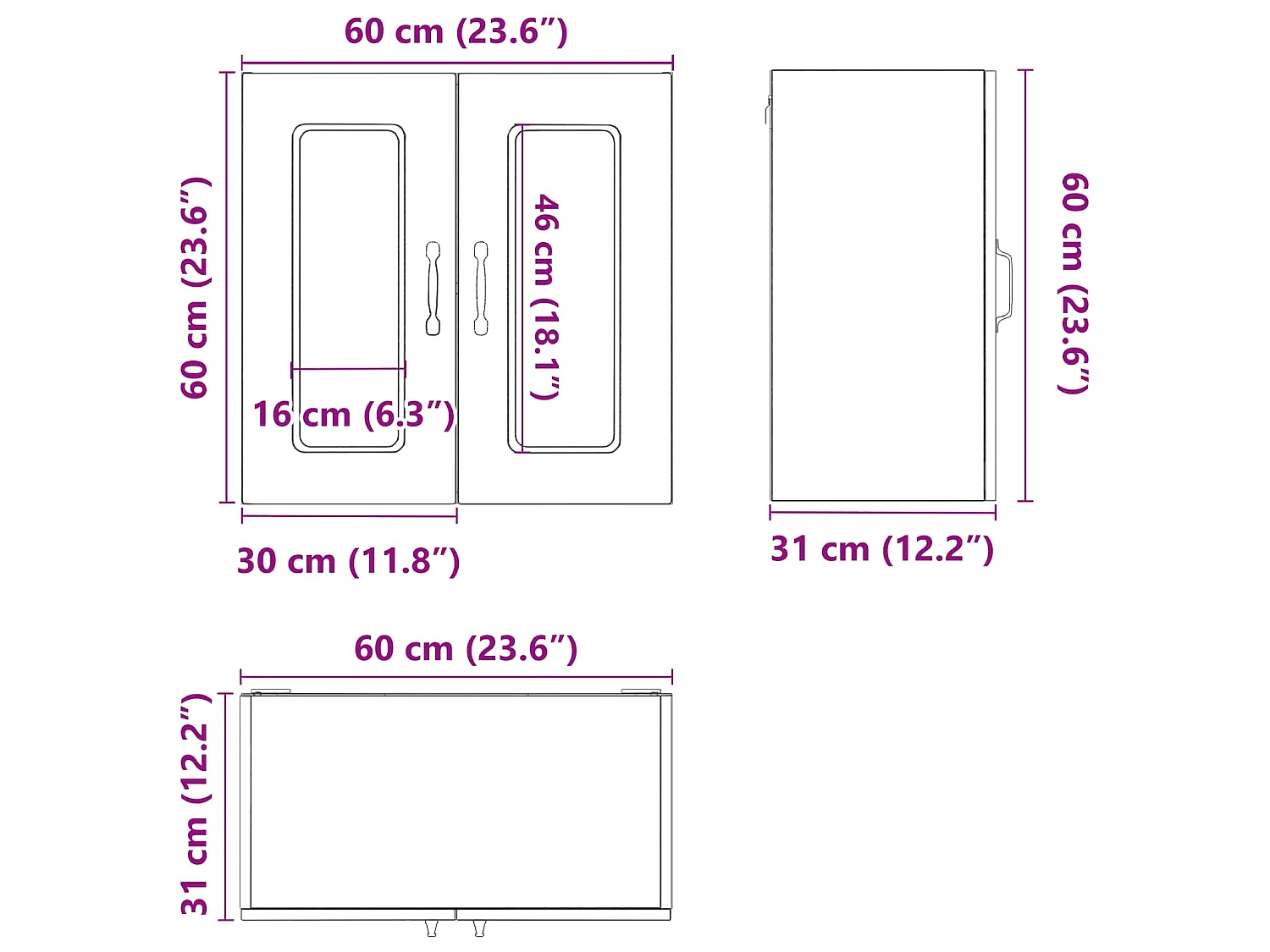 Armoire murale de cuisine avec porte en verre Kalmar gris béton