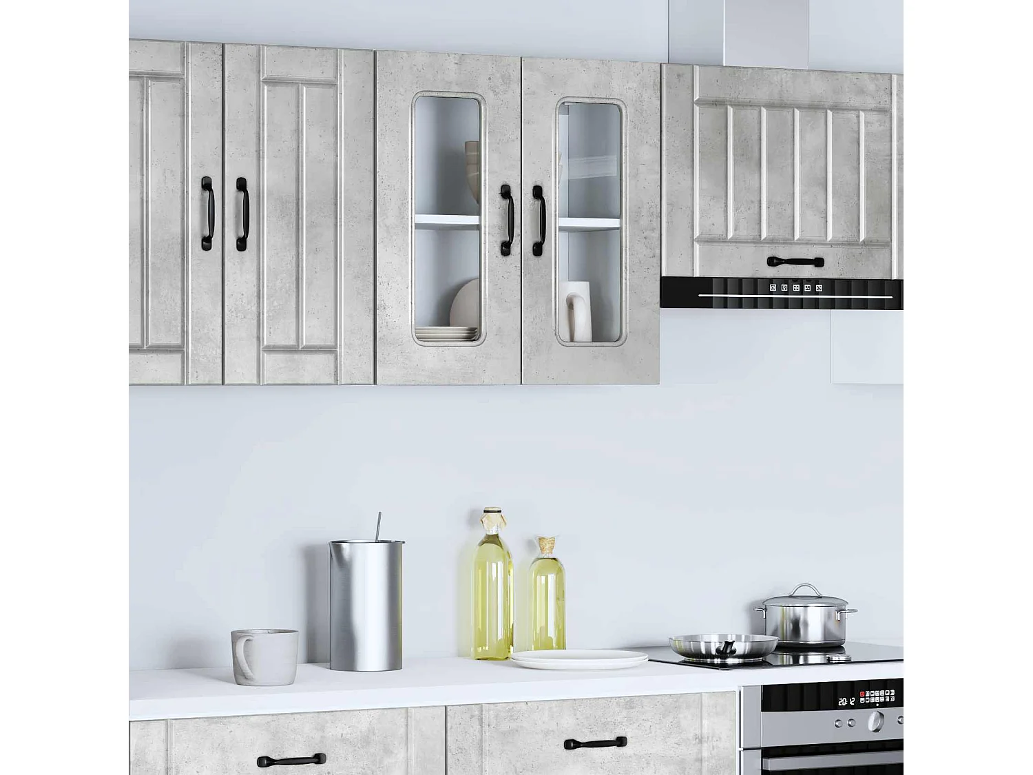 Armoire murale de cuisine avec porte en verre Kalmar gris béton