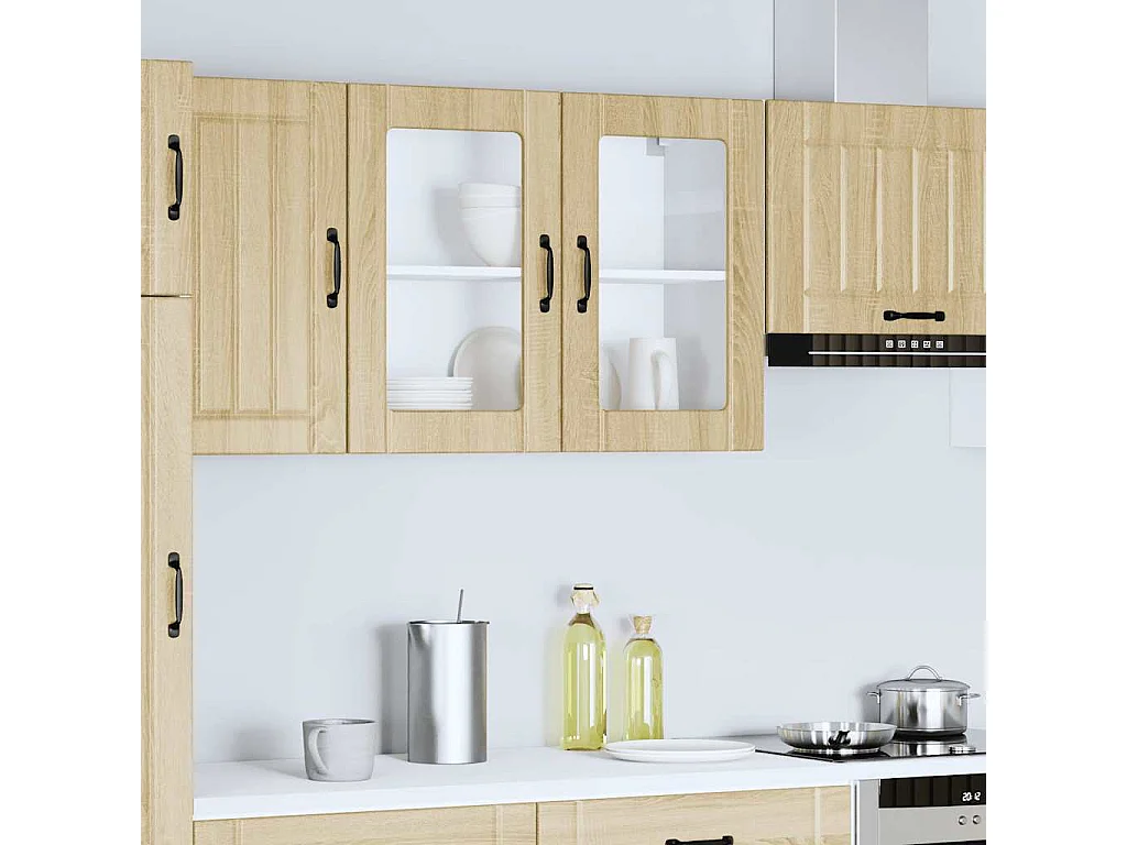 Armoire murale de cuisine avec porte vitrée "Lucca" en chêne Sonoma