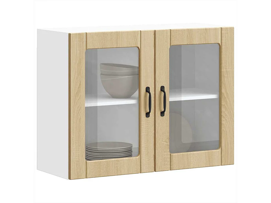 Armoire murale de cuisine avec porte vitrée "Lucca" en chêne Sonoma