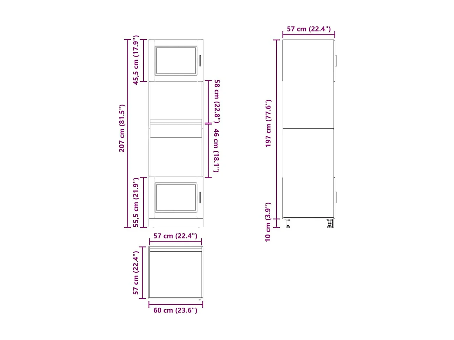 Ovenkasten 2 st Porto bewerkt hout glanzend wit