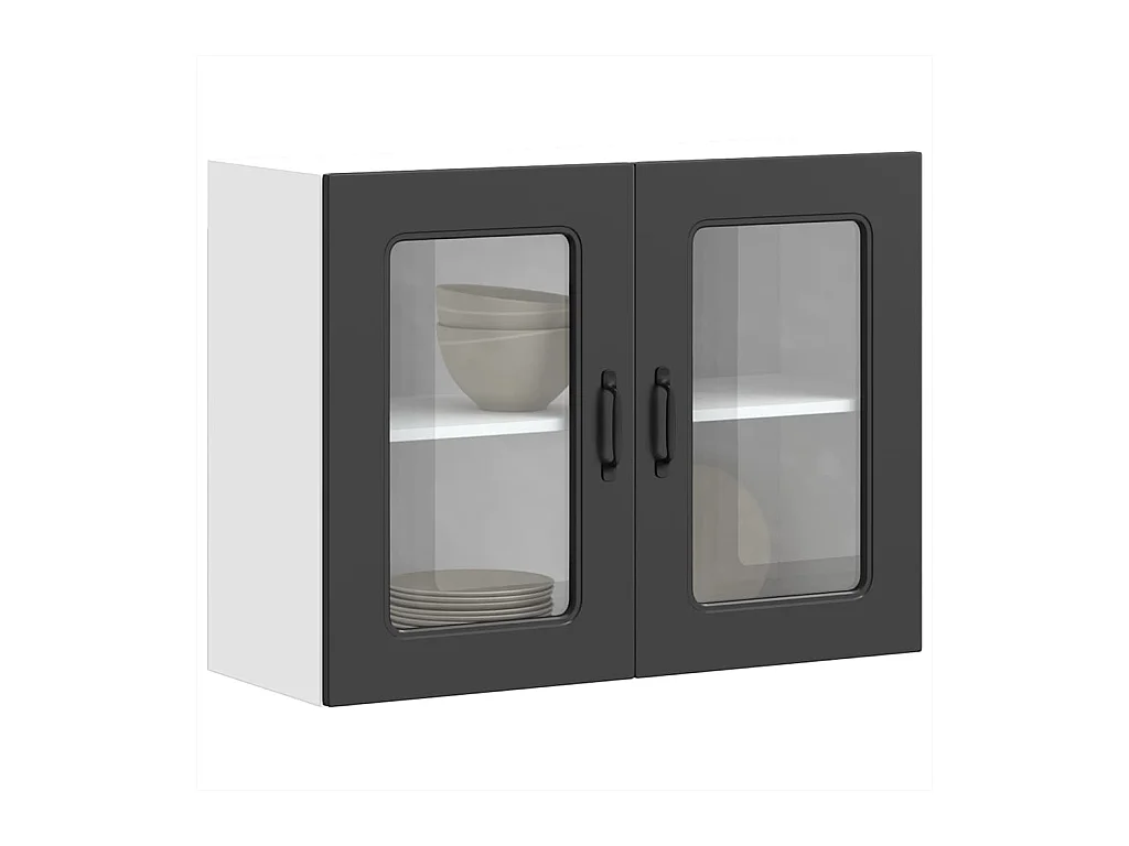 Küchen-Hängeschrank mit Glastür Kalmar Schwarz Holzwerkstoff