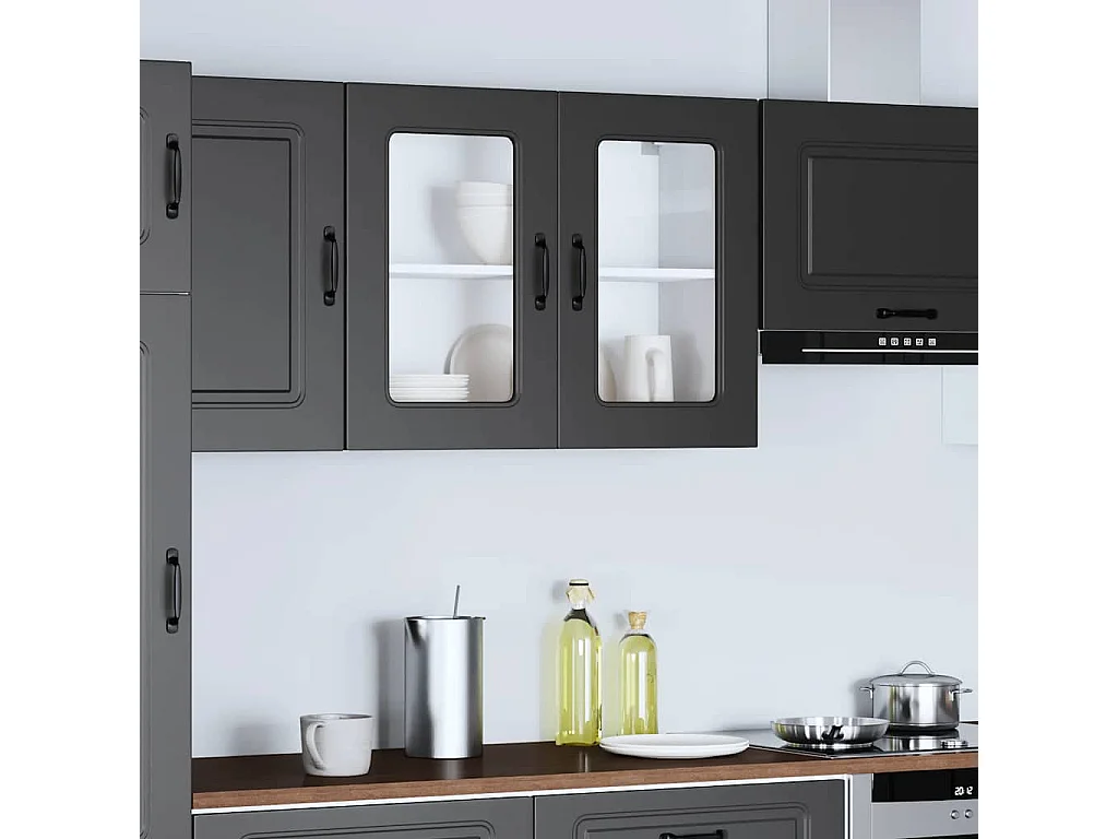 Armoire murale de cuisine avec porte en verre Kalmar noir