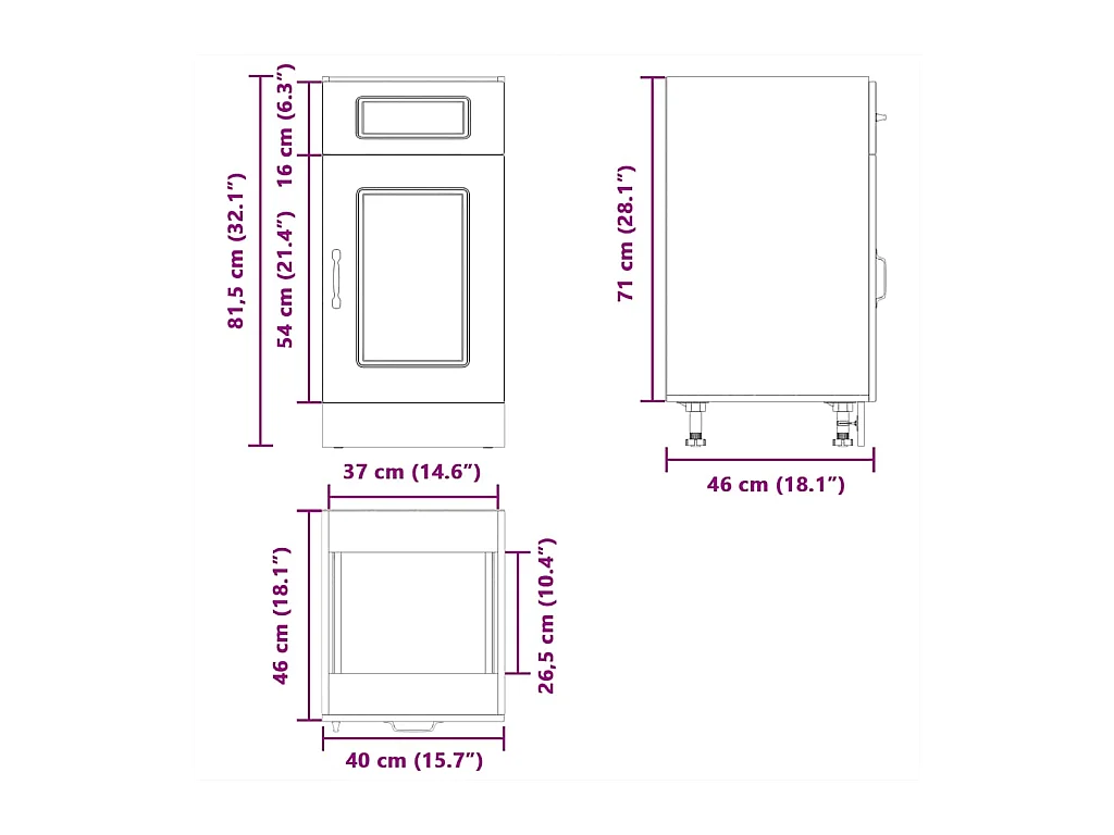 Armário de cozinha baixo Kalmar madeira artificial branca