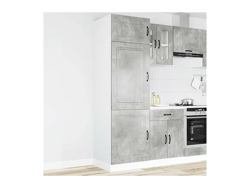 Armoire de cuisine Kalmar gris béton bois d'ingénierie