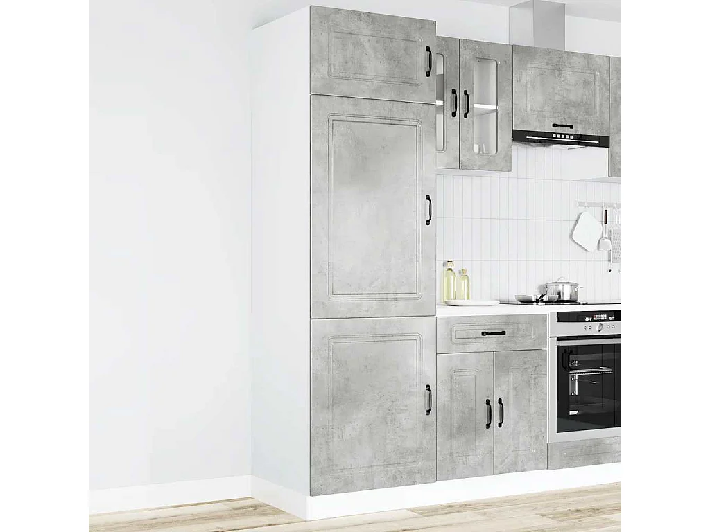Armoire de cuisine Kalmar gris béton bois d'ingénierie
