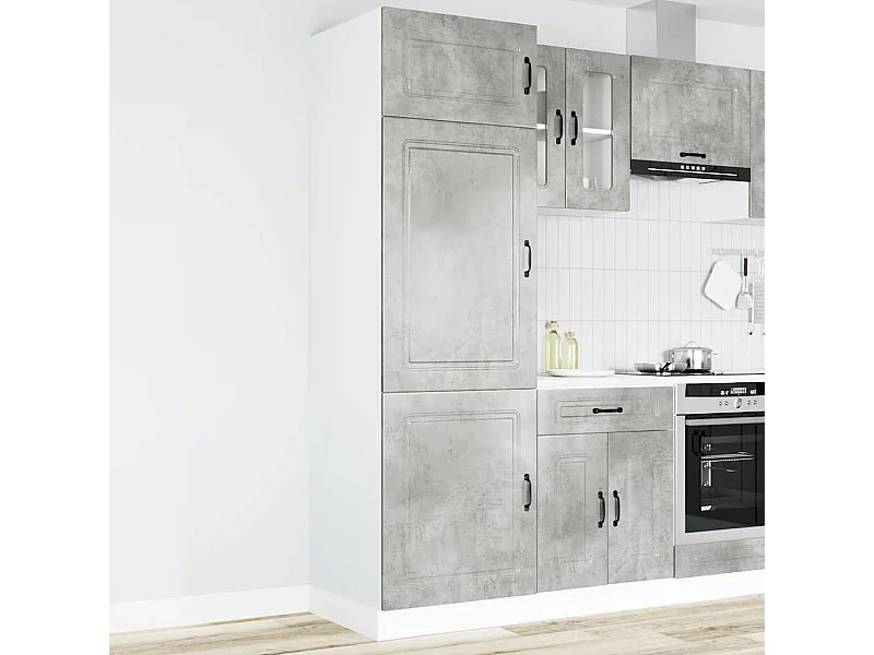 Armoire de cuisine Kalmar gris béton bois d'ingénierie