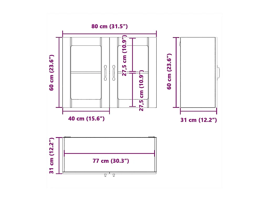Küchen-Hängeschrank mit Glastür Lucca Weiß Holzwerkstoff