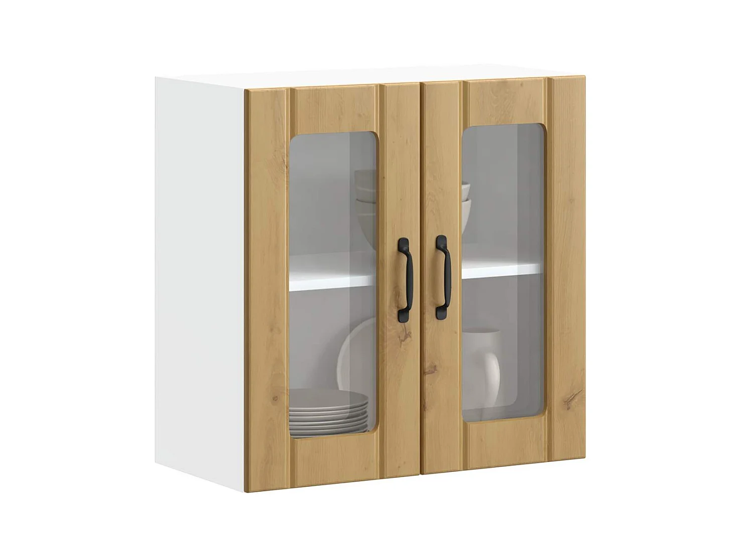 Armoire murale de cuisine avec porte vitrée "Lucca" Chêne artisanal Bois d'ingénierie