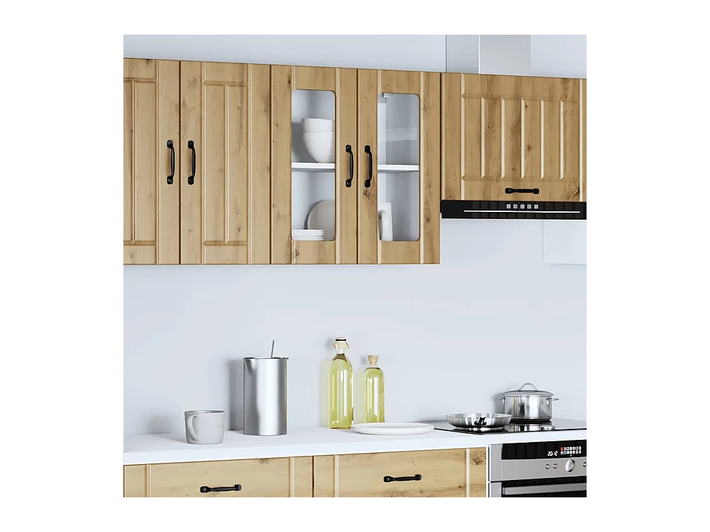 Armoire murale de cuisine avec porte vitrée "Lucca" Chêne artisanal Bois d'ingénierie