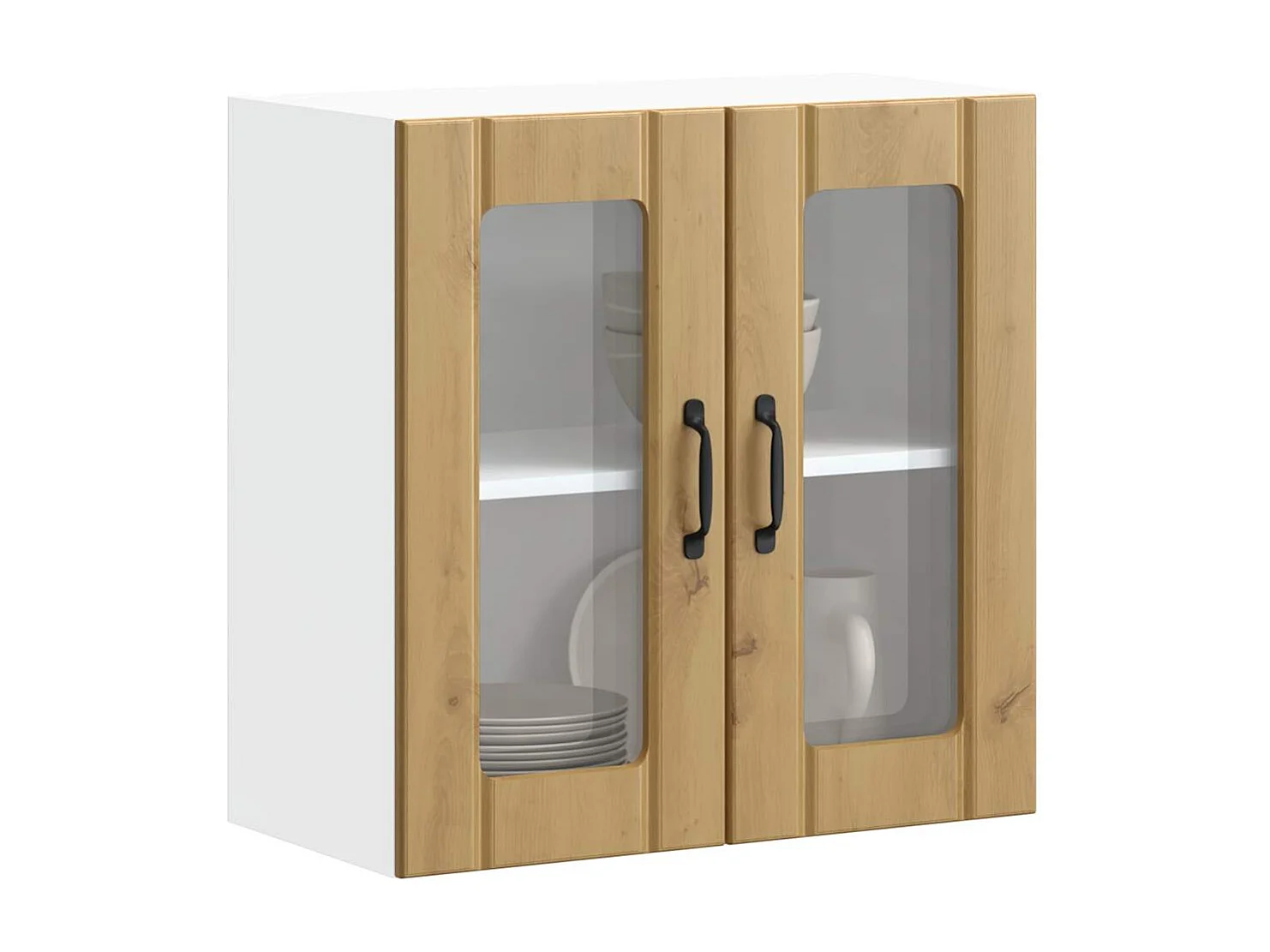 Armoire murale de cuisine avec porte vitrée "Lucca" Chêne artisanal Bois d'ingénierie