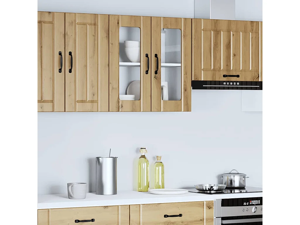 Armoire murale de cuisine avec porte vitrée "Lucca" Chêne artisanal Bois d'ingénierie