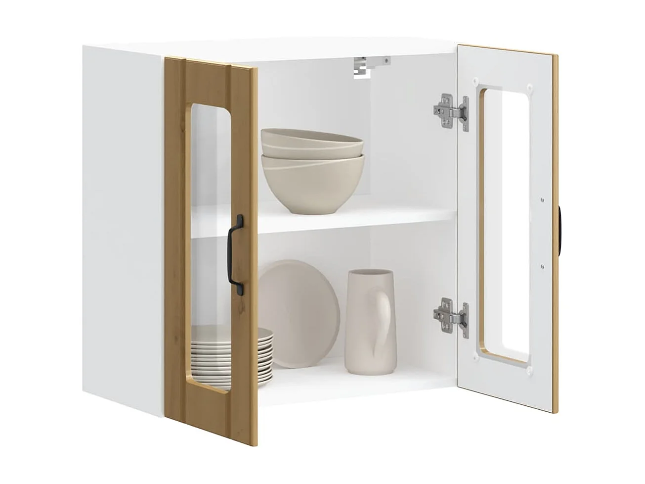 Armoire murale de cuisine avec porte vitrée "Lucca" Chêne artisanal Bois d'ingénierie