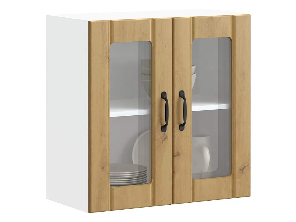 Armário de parede cozinha porta vidro Lucca carvalho artesanal