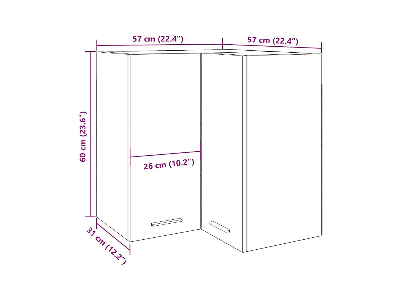 Hanghoekkast Lyon 57x57x60 cm bewerkt hout oud houtkleurig