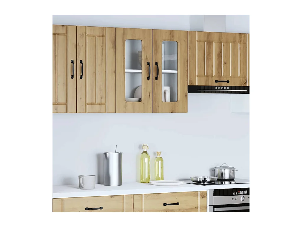 Armário de parede cozinha porta vidro Kalmar carvalho artesanal