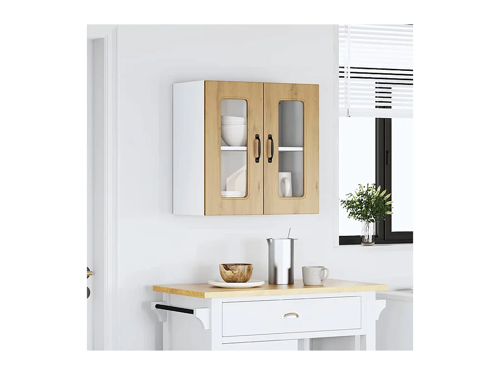 Armário de parede cozinha porta vidro Kalmar carvalho artesanal