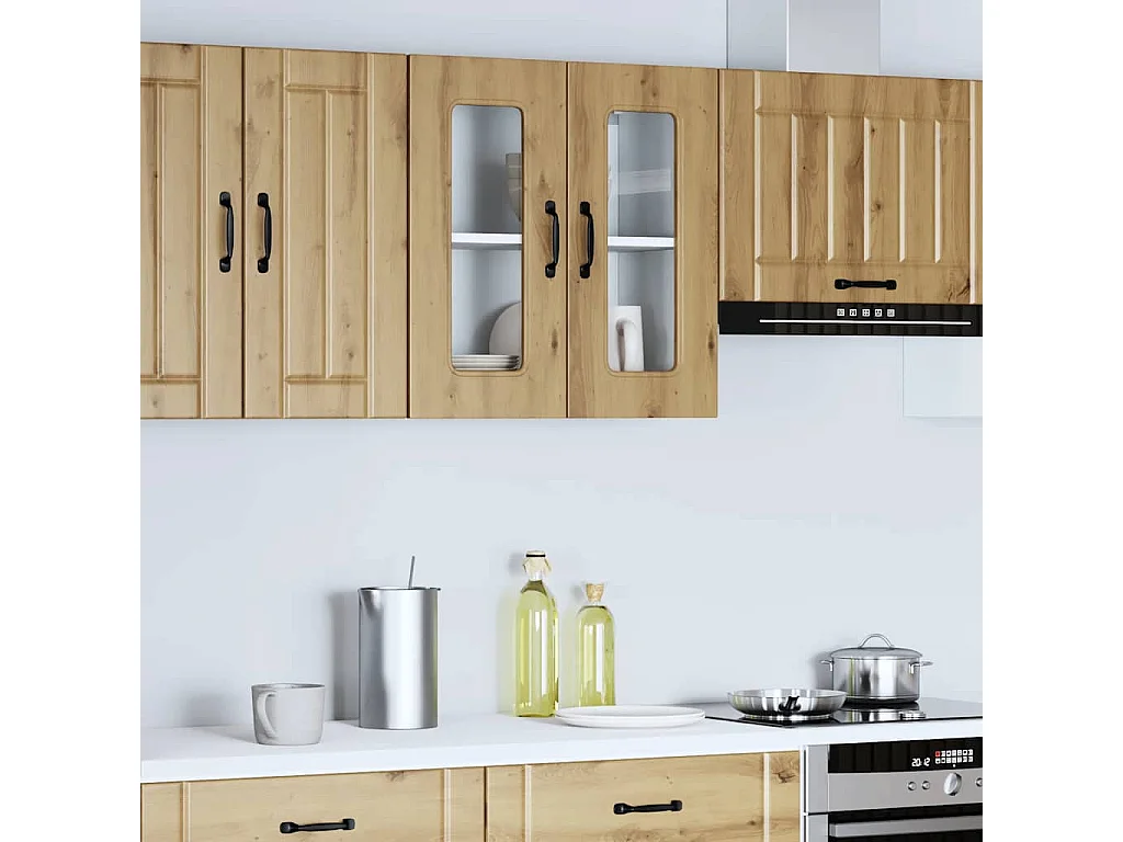 Küchen-Hängeschrank mit Glastür Kalmar Artisan-Eiche Holzwerkstoff