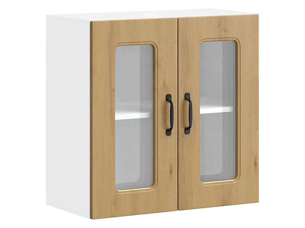 Armoire murale de cuisine avec porte vitrée "Kalmar" Chêne artisanal Bois d'ingénierie