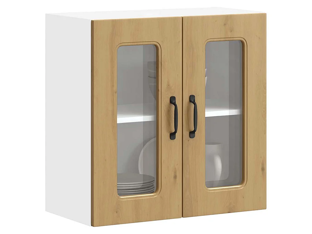 Armoire murale de cuisine avec porte vitrée "Kalmar" Chêne artisanal Bois d'ingénierie