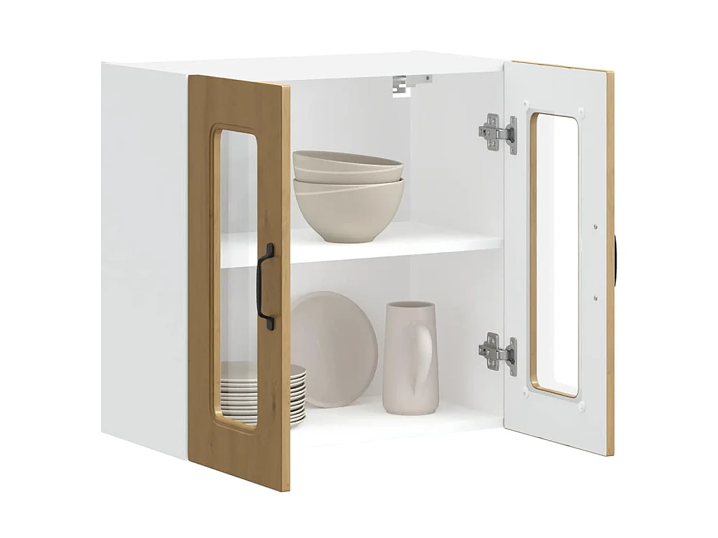Armoire murale de cuisine avec porte vitrée "Kalmar" Chêne artisanal Bois d'ingénierie