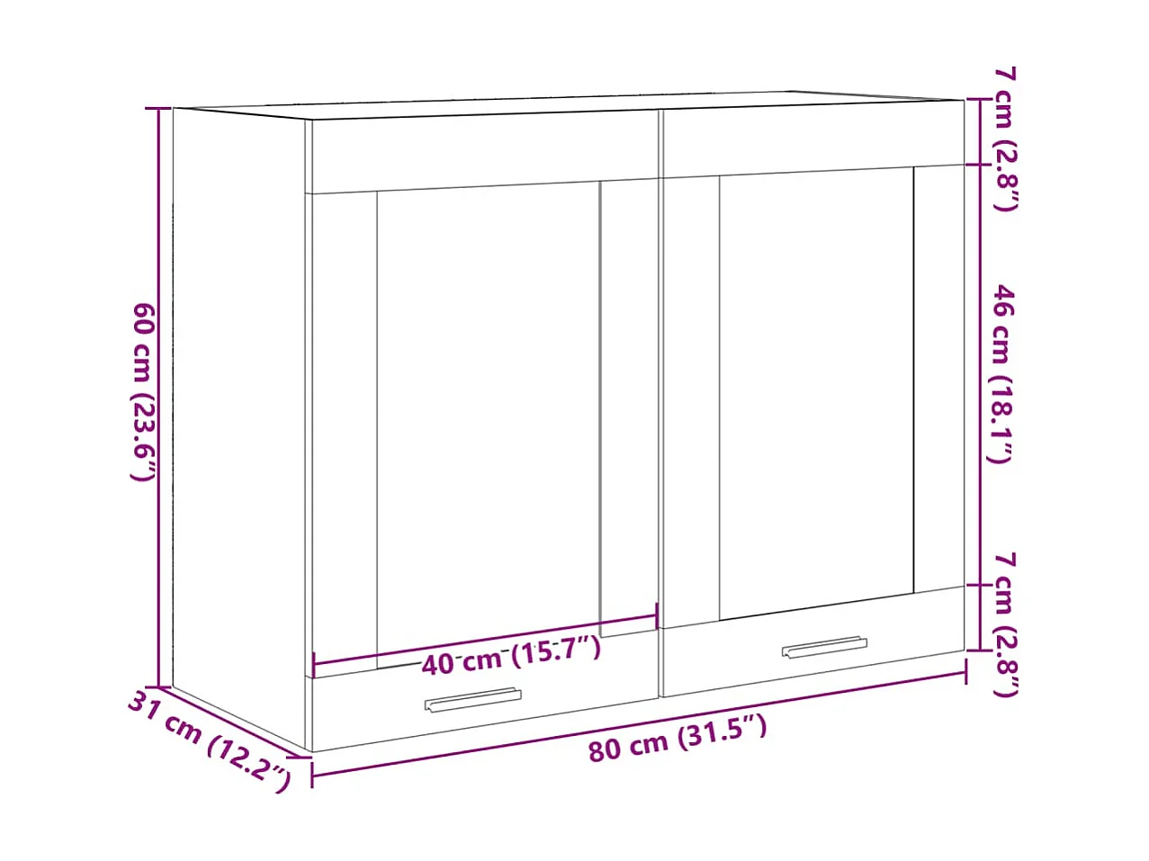 Vitrine suspendue "Lyon" Chêne Sonoma 80 x 31 x 60 cm Bois d'ingénierie