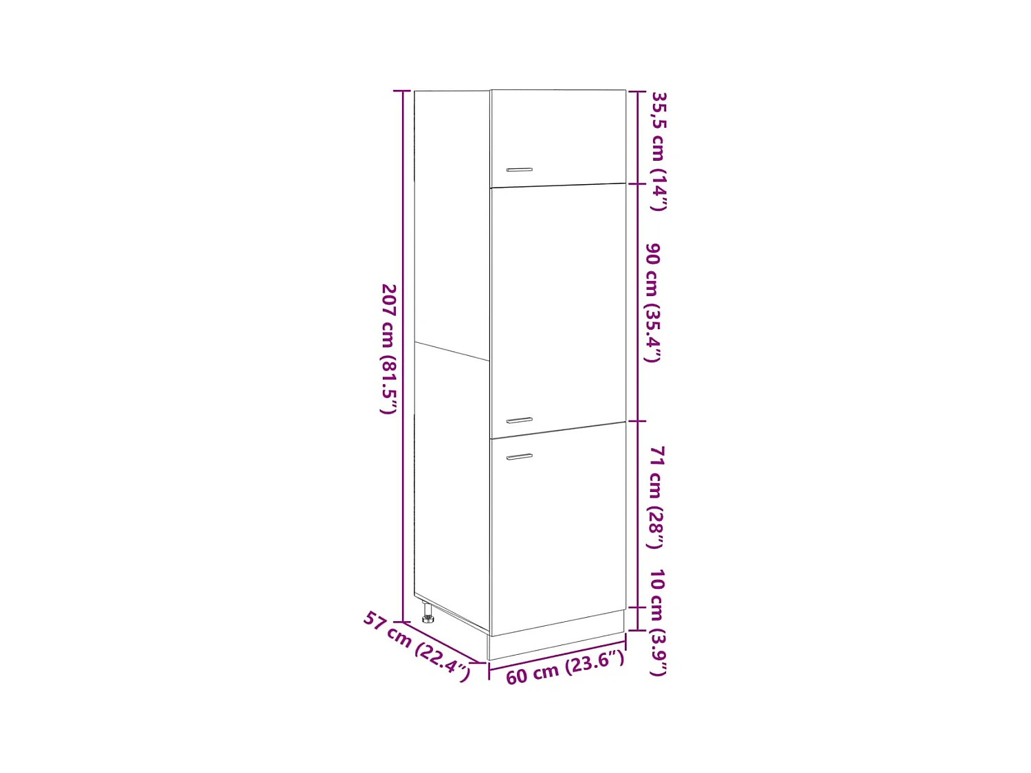 Armoire réfrigérée "Lyon" Chêne Sonoma 60 x 57 x 207 cm Bois d'ingénierie