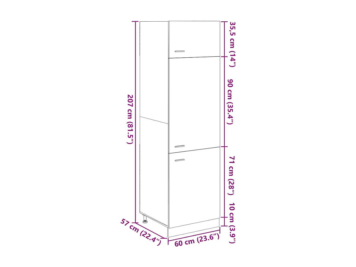 Kühlumbauschrank Lyon Sonoma-Eiche 60x57x207 cm Holzwerkstoff