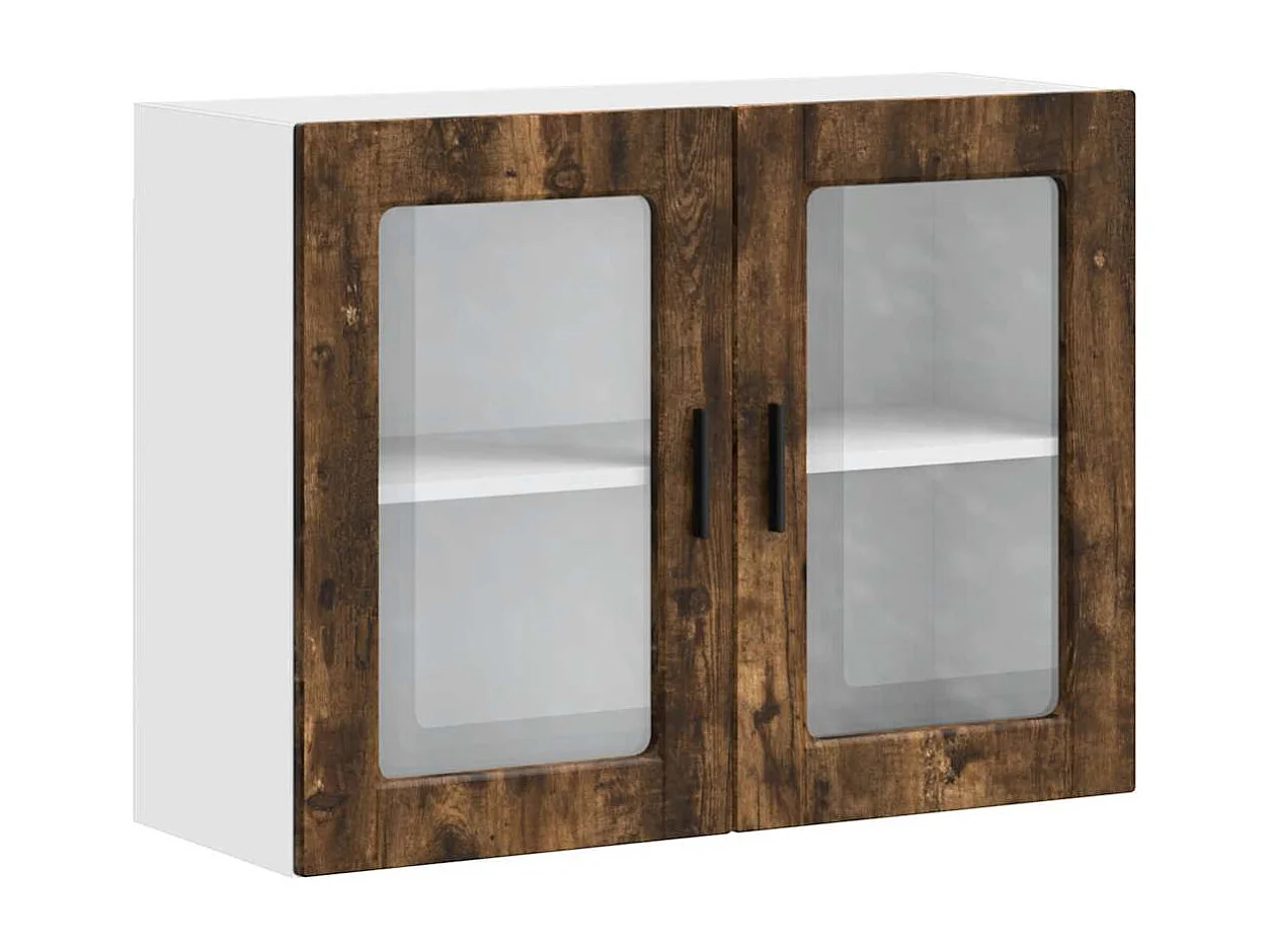 Armoire murale de cuisine avec porte en verre Porto chêne fumé