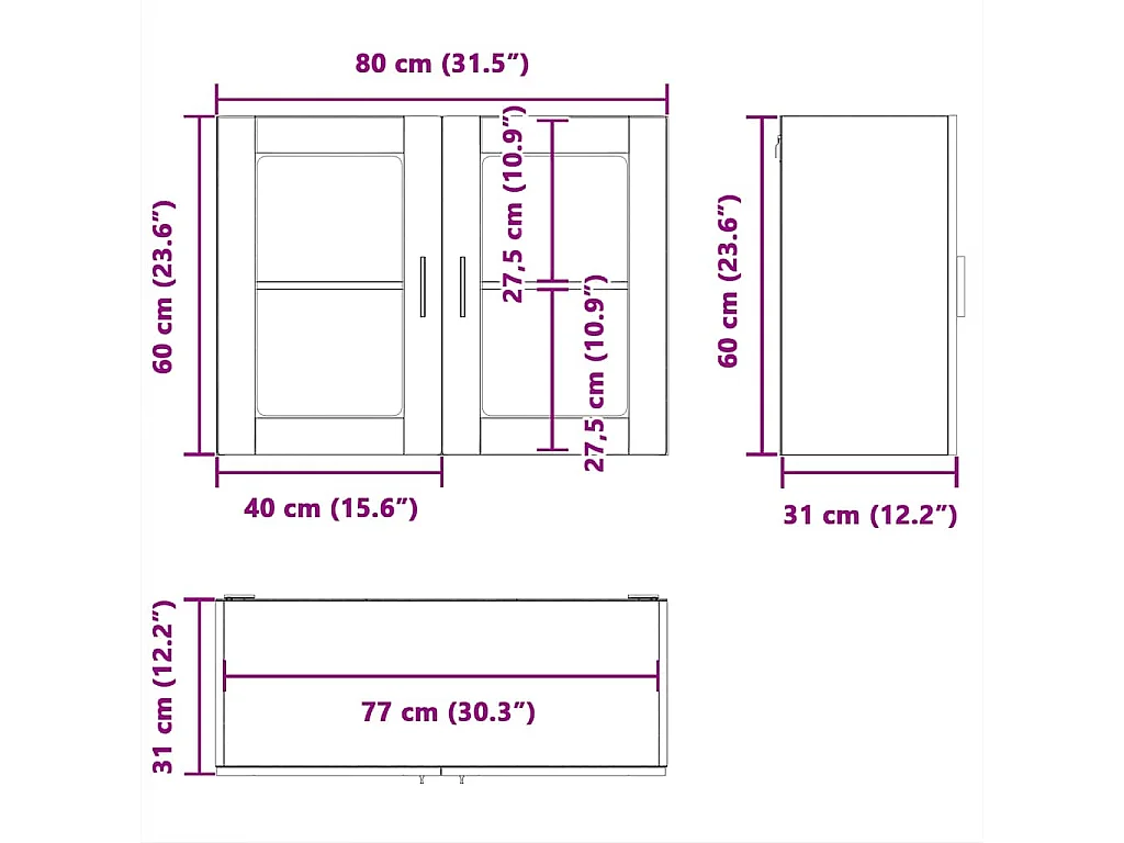 Armoire murale de cuisine avec porte en verre Porto chêne fumé