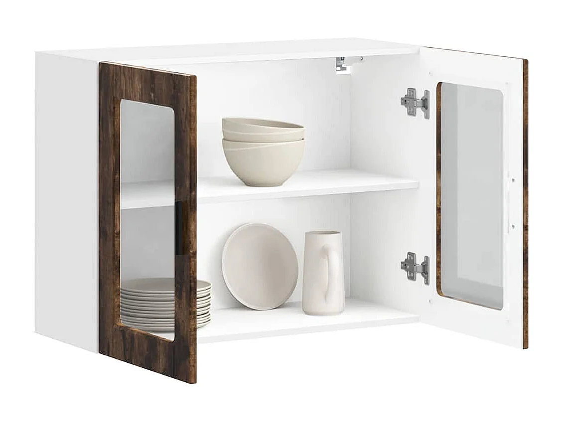 Armoire murale de cuisine avec porte en verre Porto chêne fumé