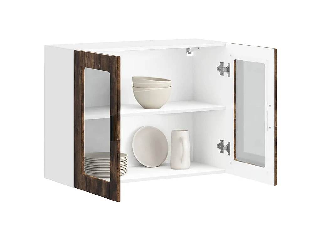 Armoire murale de cuisine avec porte en verre Porto chêne fumé