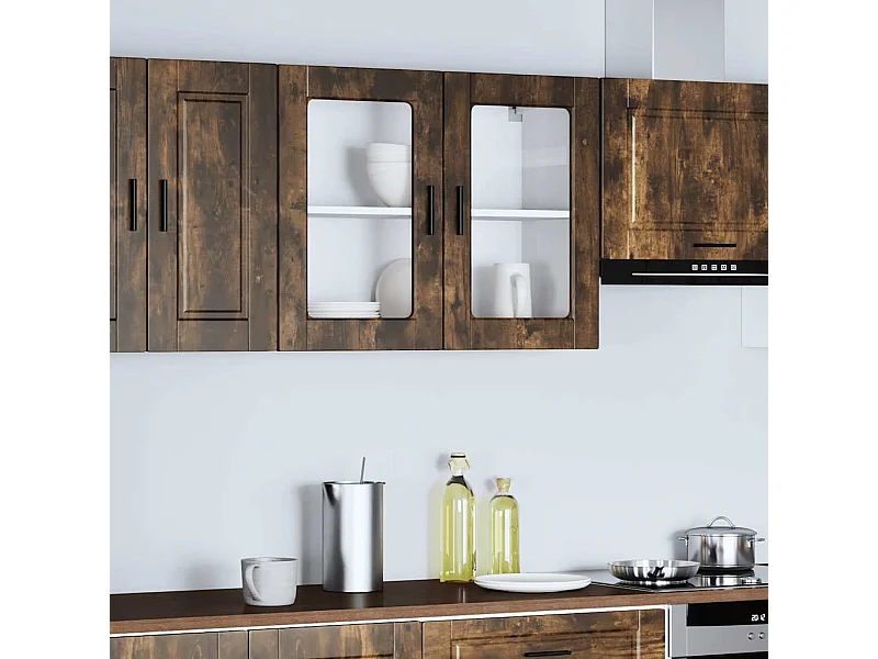 Armoire murale de cuisine avec porte en verre Porto chêne fumé