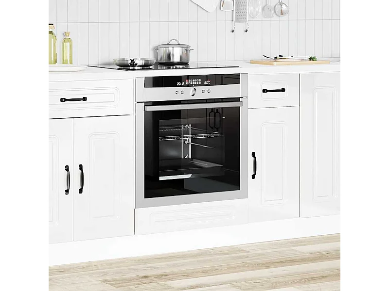 Ovenkast Kalmar bewerkt hout hoogglans wit