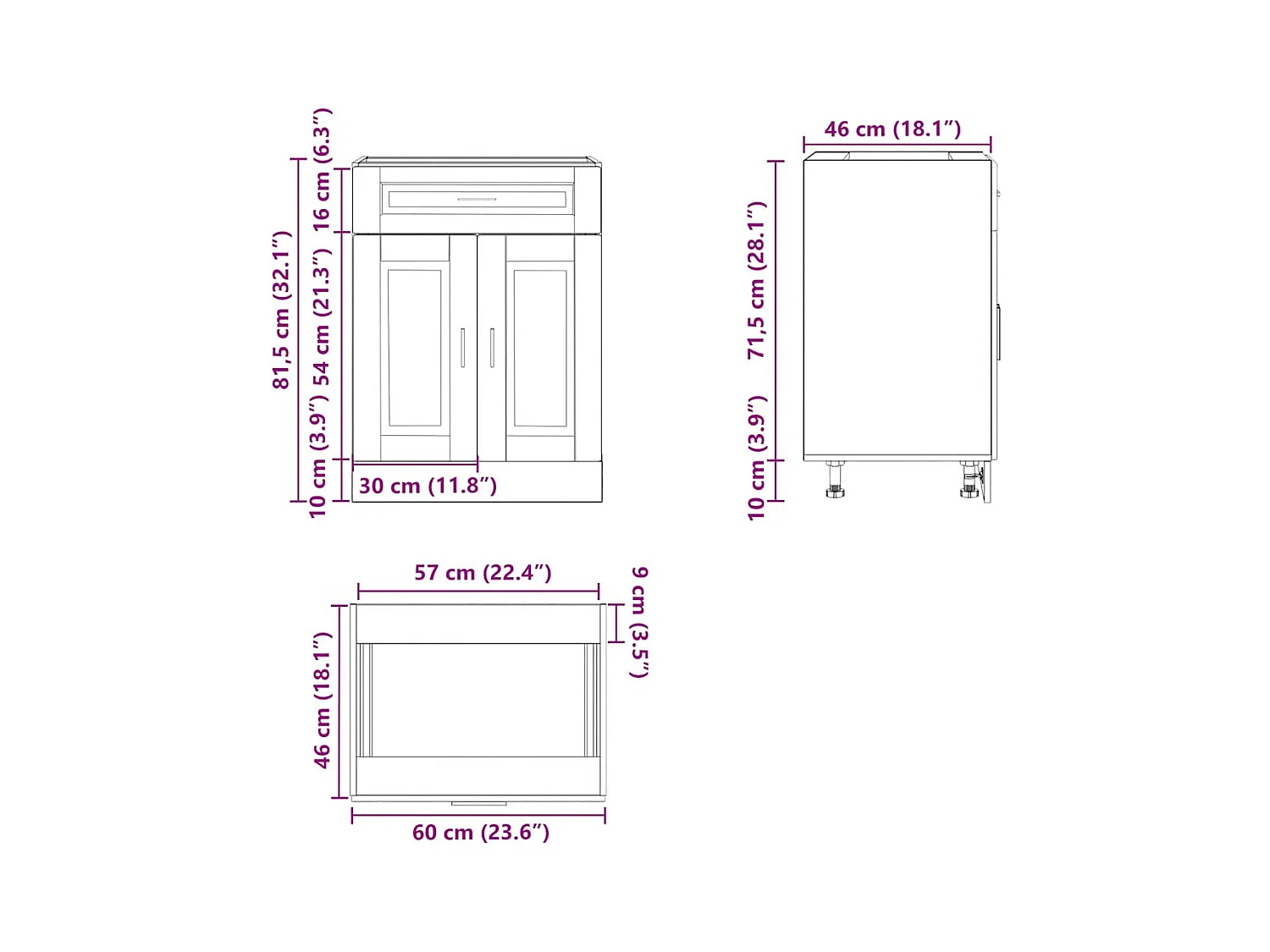 Armoire de cuisine Porto blanc brillant bois ingénierie