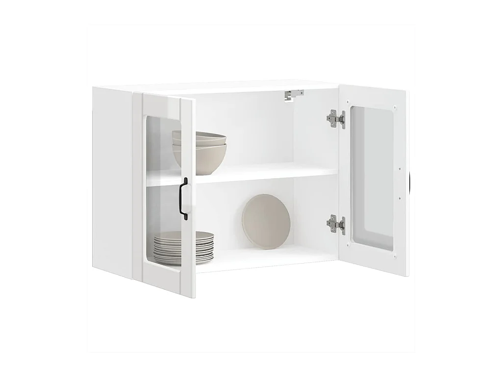 Armoire murale de cuisine avec porte vitrée "Lucca" Bois d'ingénierie blanc brillant