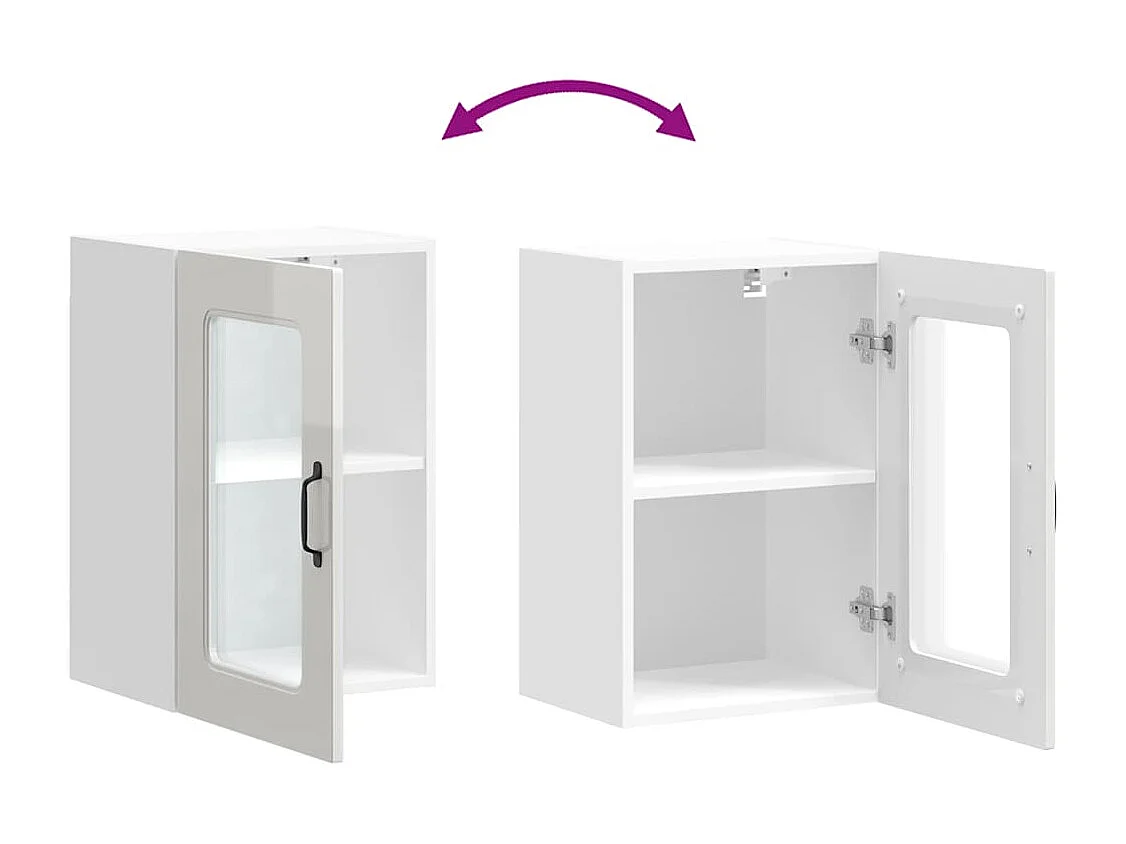 Armoire murale de cuisine avec porte vitrée "Kalmar" Bois d'ingénierie blanc brillant
