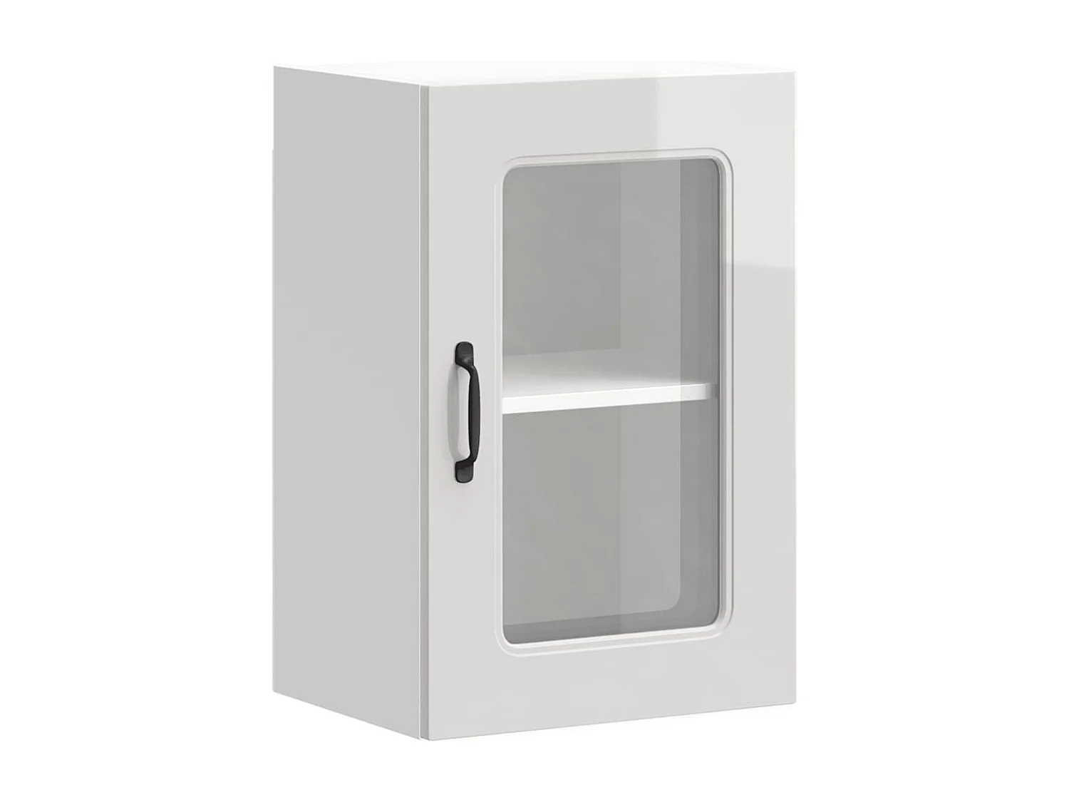 Armoire murale de cuisine avec porte vitrée "Kalmar" Bois d'ingénierie blanc brillant